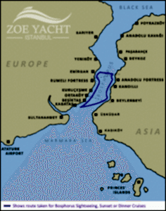 Bosphorus strait map route Bosphorus strait map route for sightseeing cruise